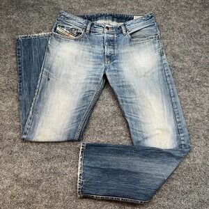 Diesel Jeans Men 31x32 Blue Denim Waykee Straight Leg Stretch Distressed